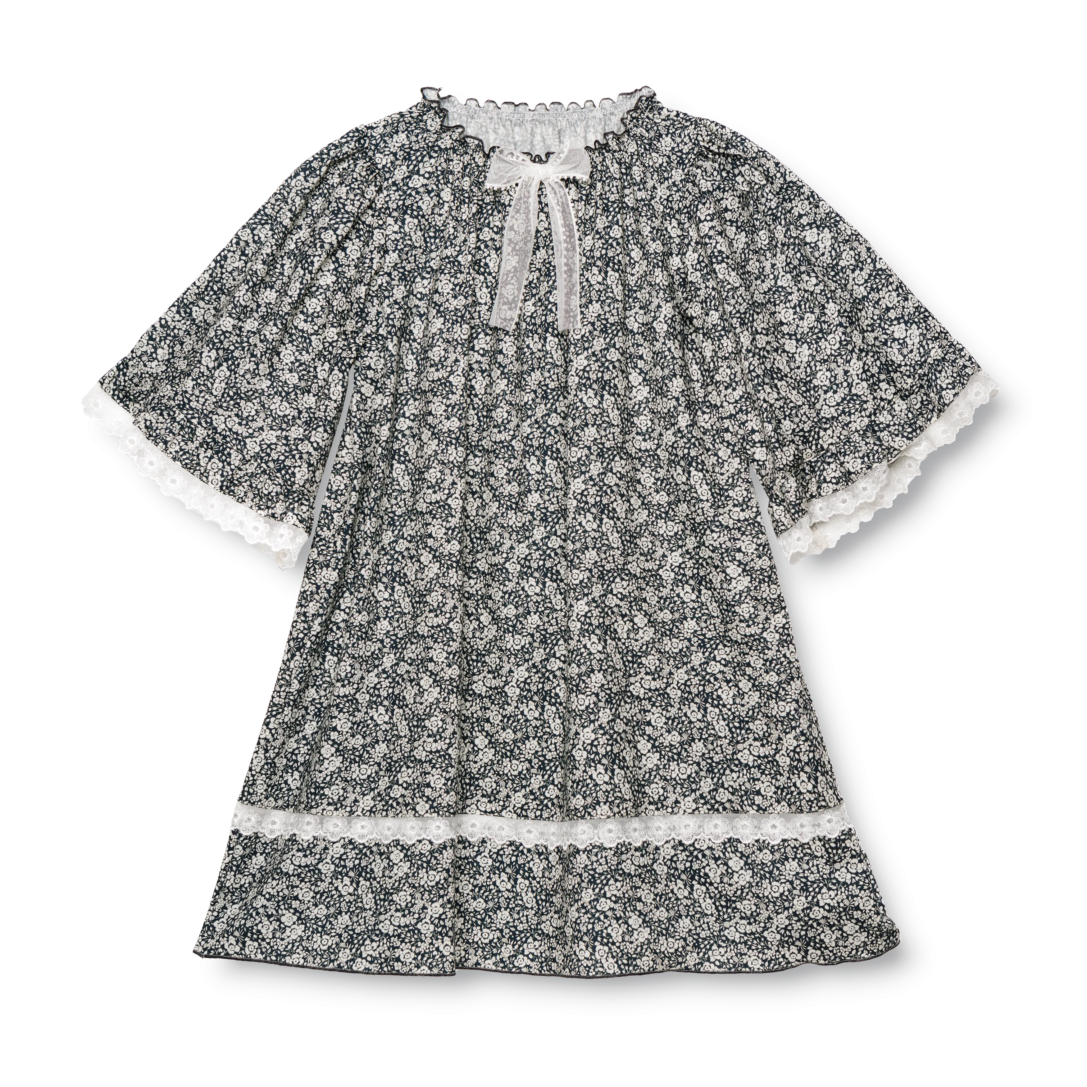 MELIA - GIRLS COTTON NIGHTDRESS BLACK FLOWERS