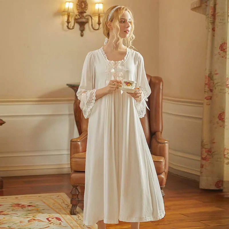 Morning Glory Victorian Sleepwear, S-2XL, White