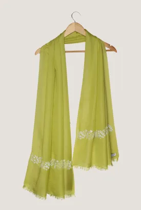 Pashmina Silk Shawl Olive Green Shawl with hand embroidered floral design