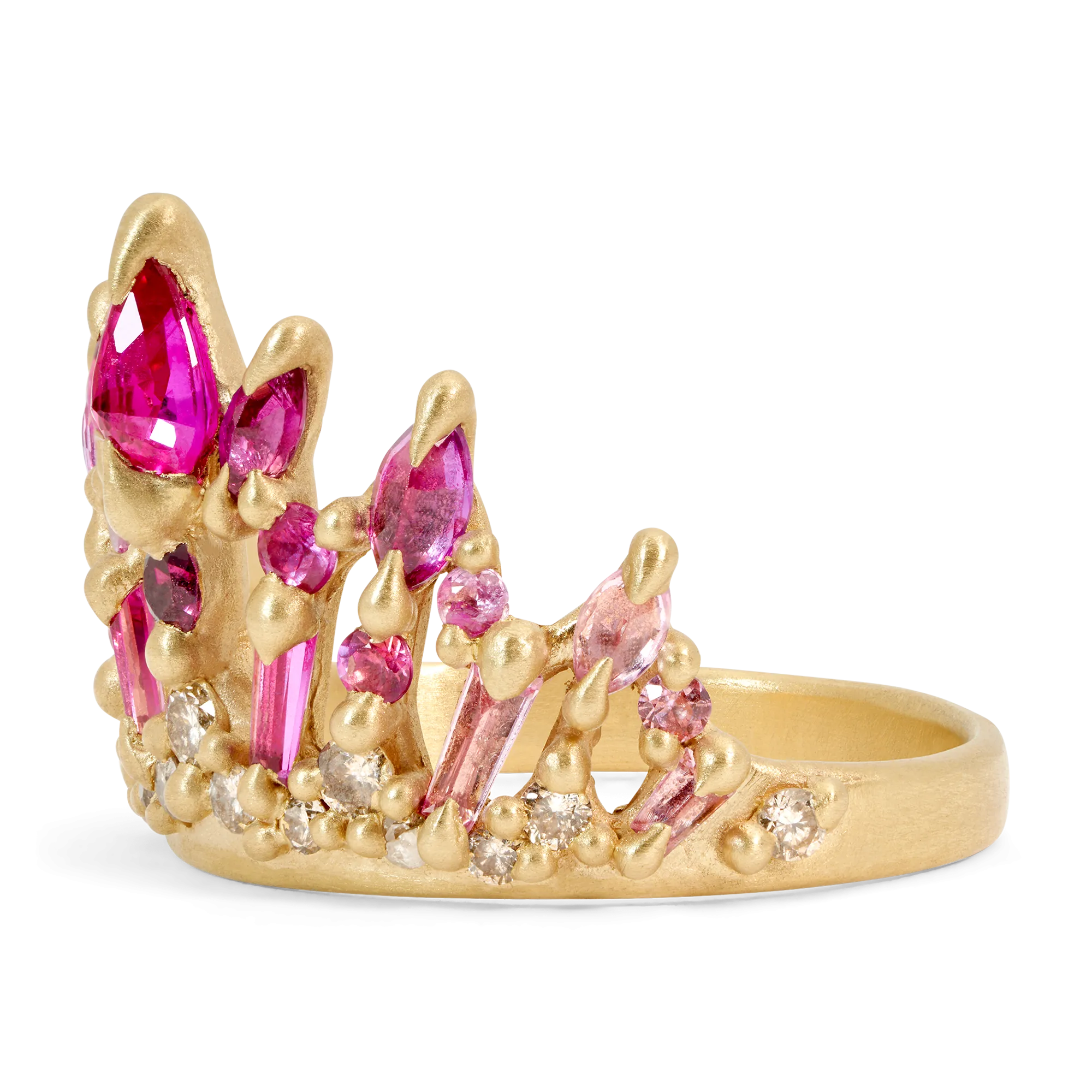 Pink Star Bright Short Lace Petal Ring with Diamonds - Made to Order