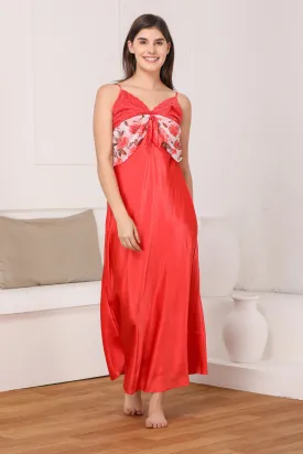 Print satin Red Nightgown set