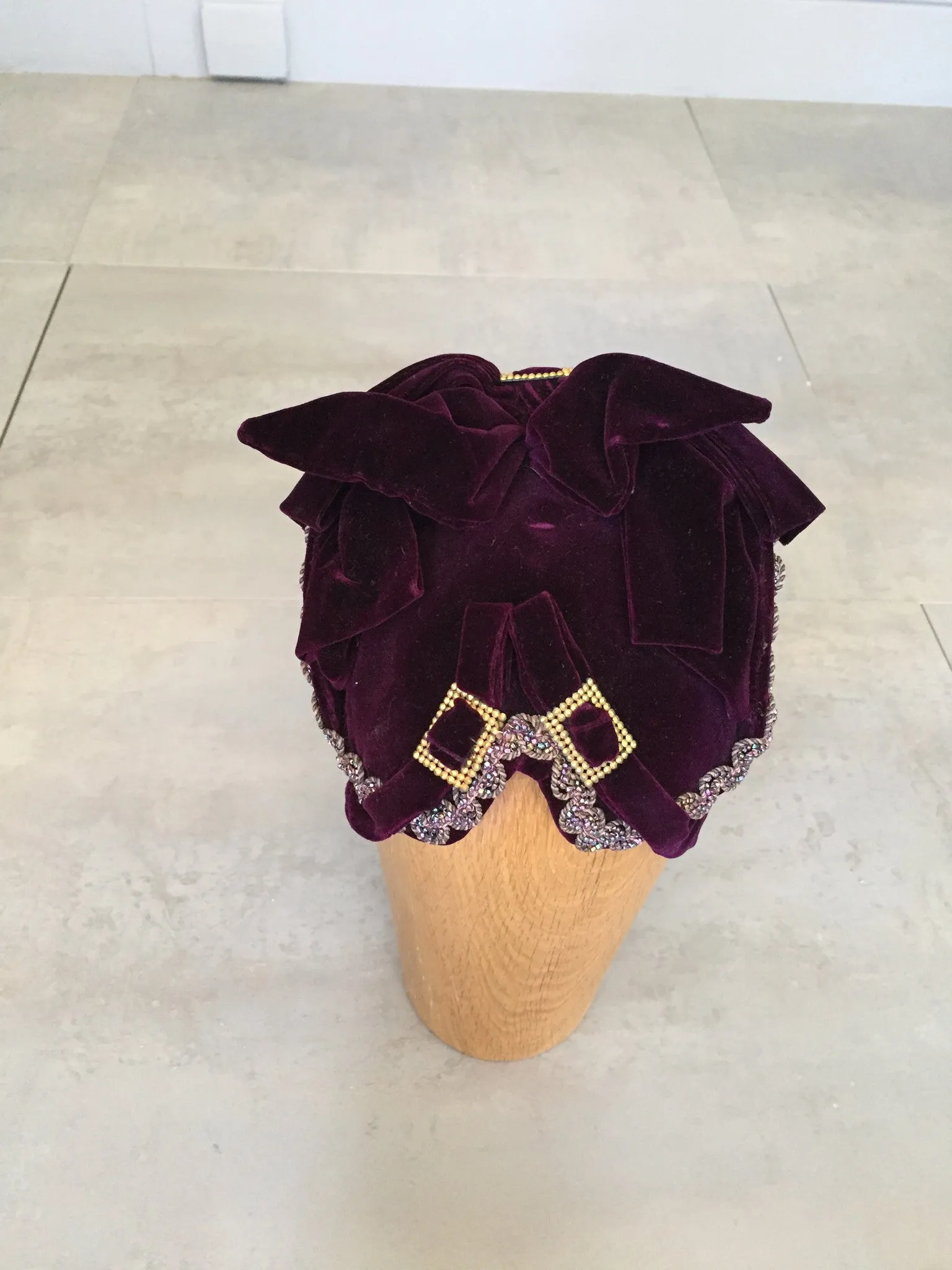 Purple Velvet Victorian Hat Bonnet