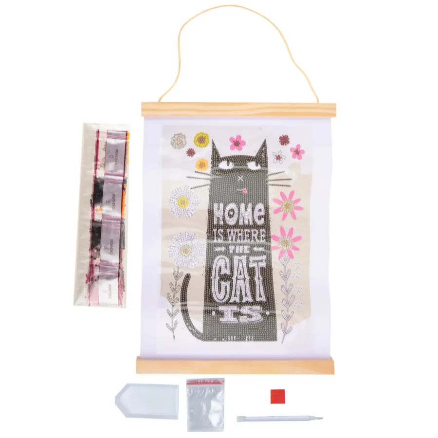 "Cat At Home" Mini Crystal Art Scroll Kit