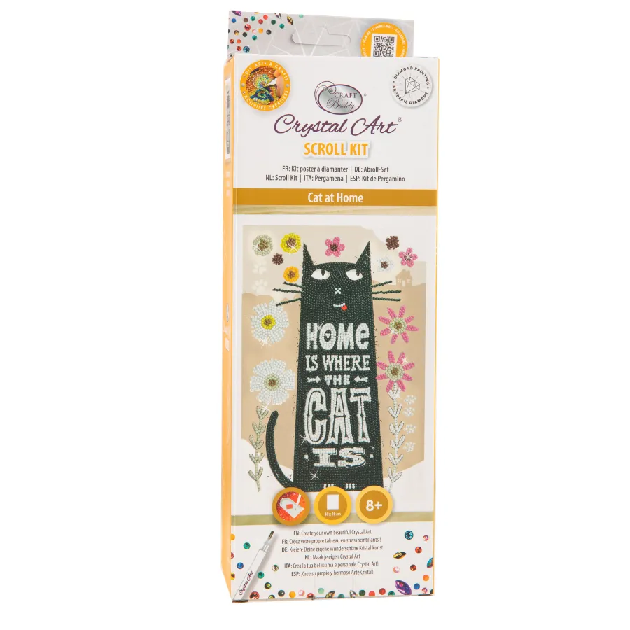 "Cat At Home" Mini Crystal Art Scroll Kit