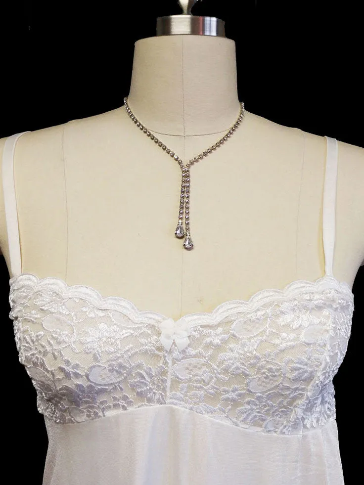 *RARE VINTAGE OLGA SHEER NYLON & SPANDEX LACE BRA NIGHTGOWN IN WHITE FROST