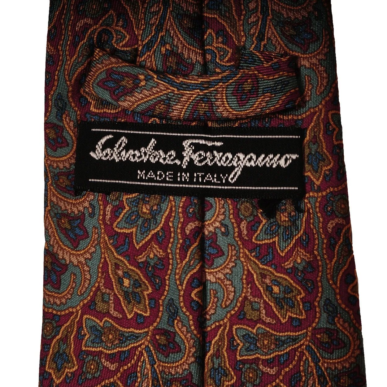 Salvatore Ferragamo Silk Tie Paisley Pattern Mens Vintage Necktie