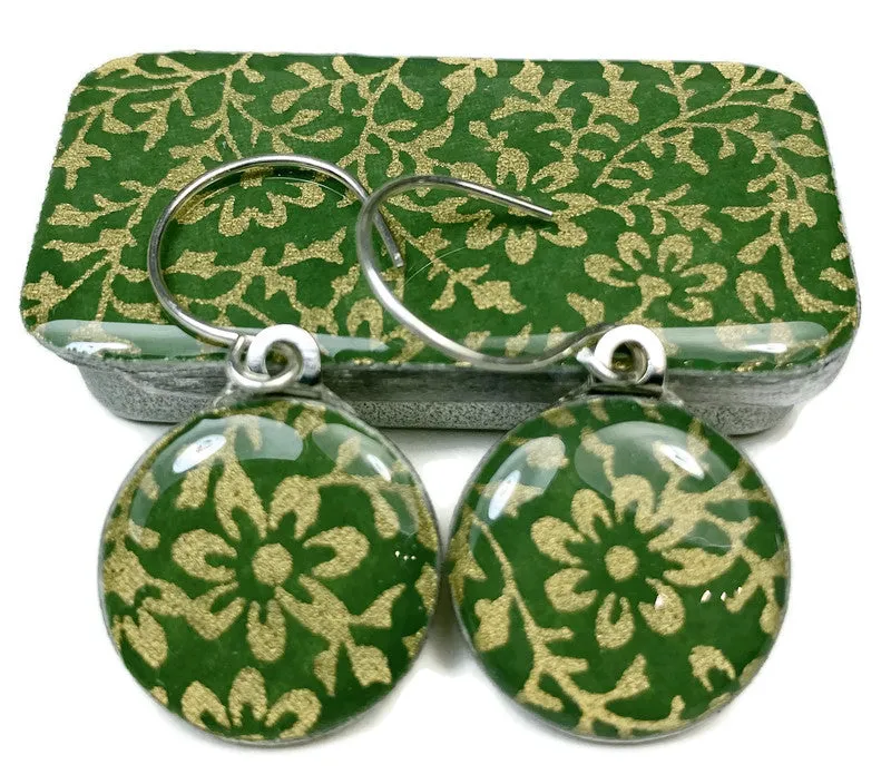 Sixpence Earrings and Teeny Tiny Tin - Ditsy Green