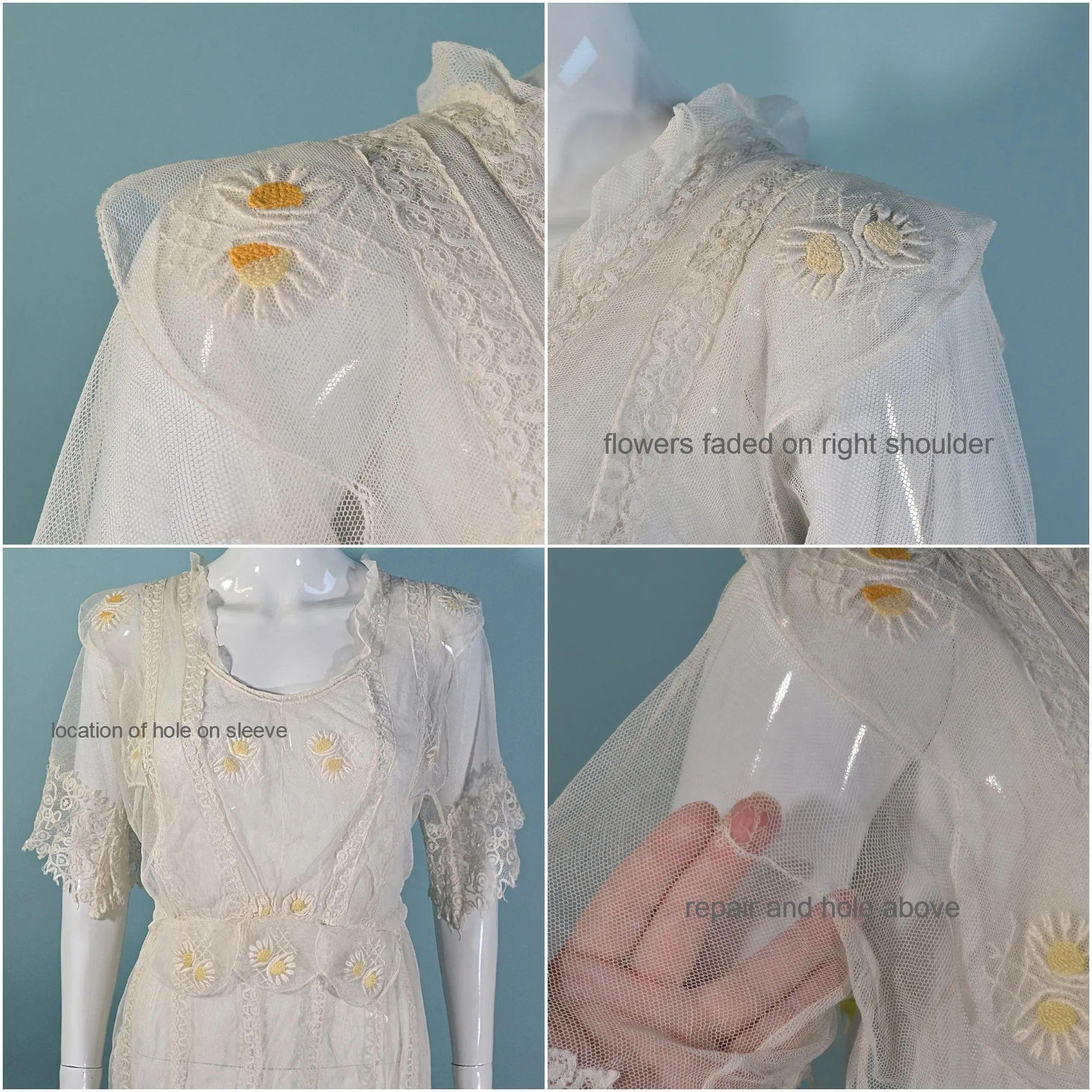 SOLD Vintage/Antique Edwardian White Lace Embroidered Party Dress M