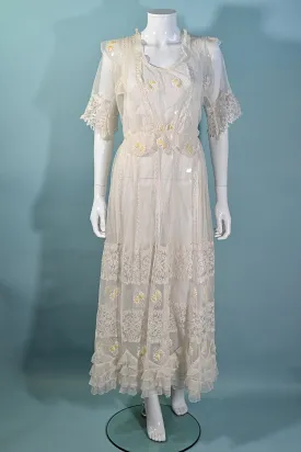 SOLD Vintage/Antique Edwardian White Lace Embroidered Party Dress M