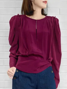 Surprise Sale! Merlot Retro Vibe Silky Statement Blouse