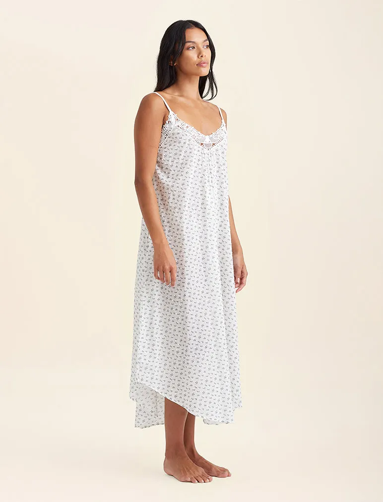 Swiss Dot Lace Front Maxi Nightgown