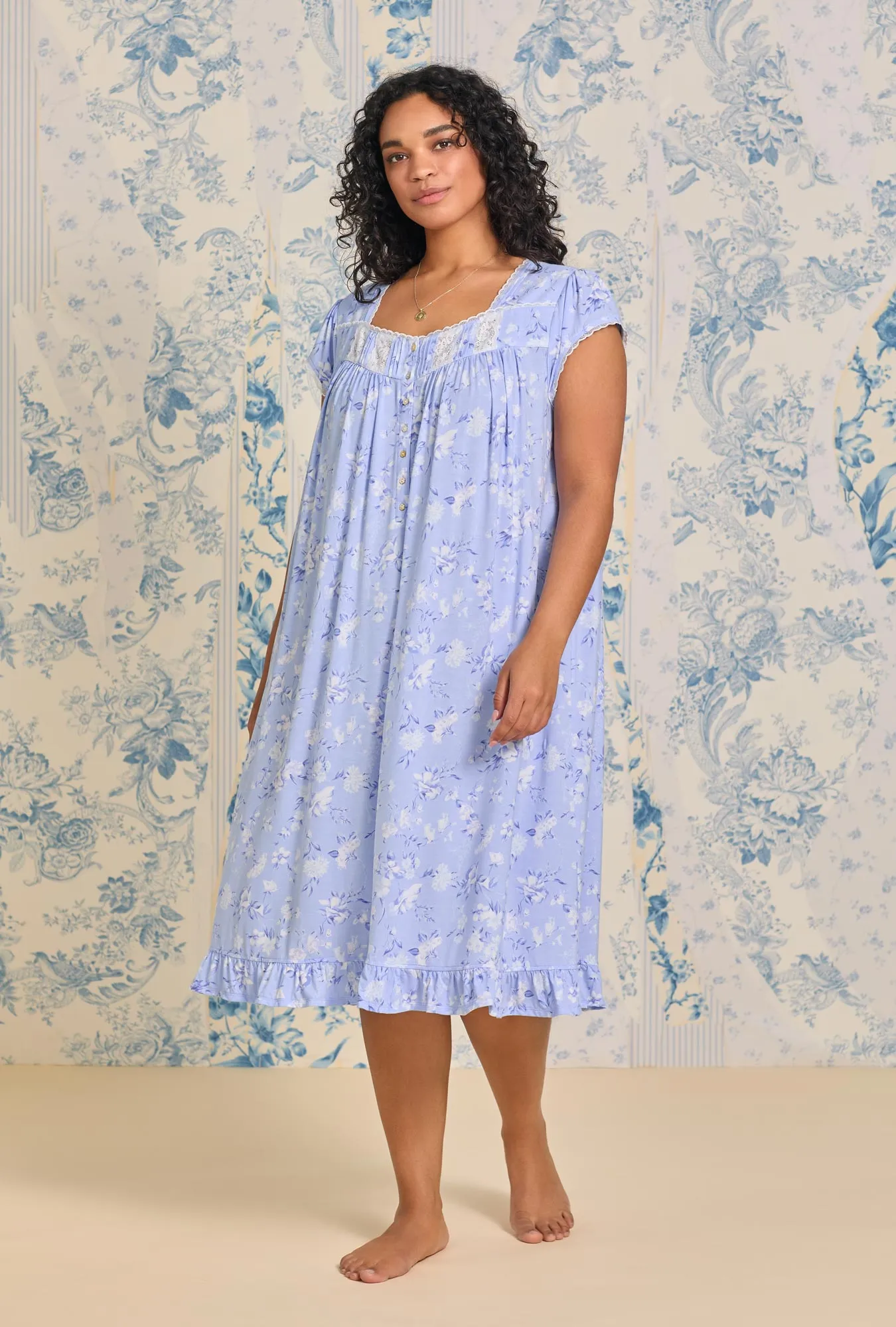 Tencel™ Blue Heaven Floral Waltz Cap Sleeve Knit Nightgown