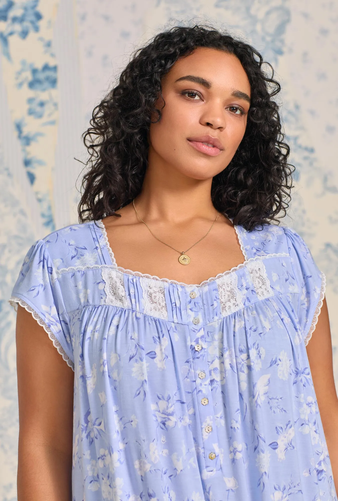 Tencel™ Blue Heaven Floral Waltz Cap Sleeve Knit Nightgown