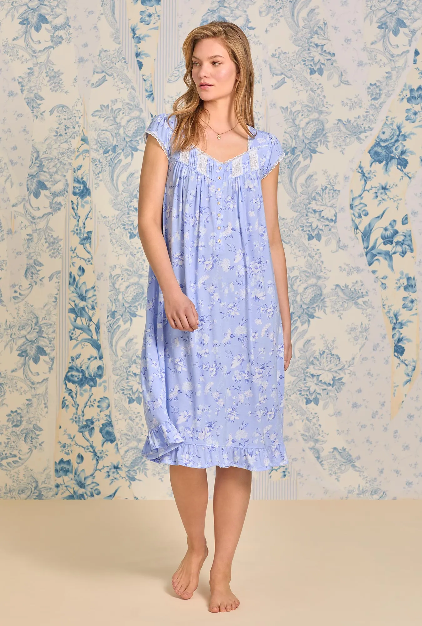 Tencel™ Blue Heaven Floral Waltz Cap Sleeve Knit Nightgown