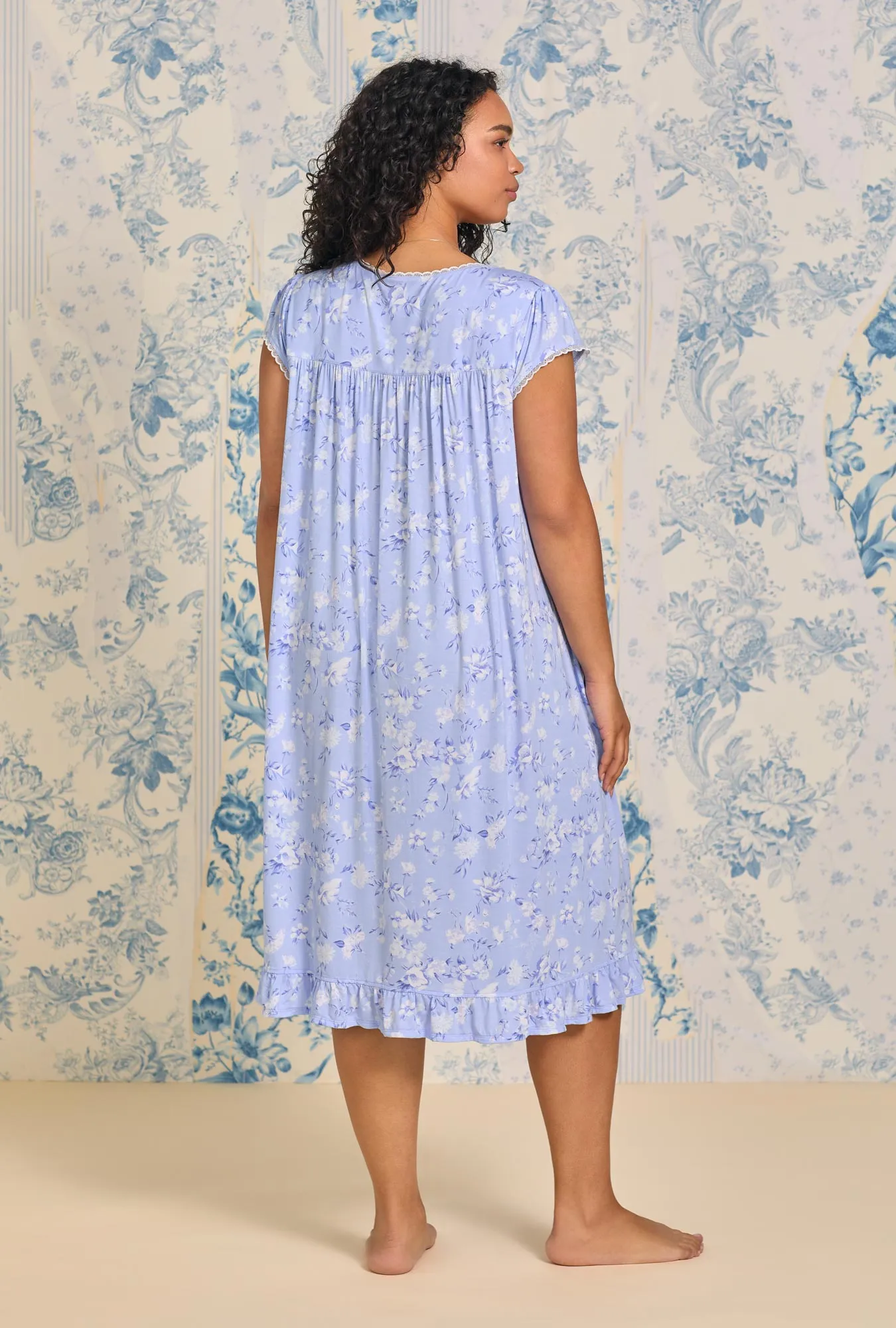 Tencel™ Blue Heaven Floral Waltz Cap Sleeve Knit Nightgown