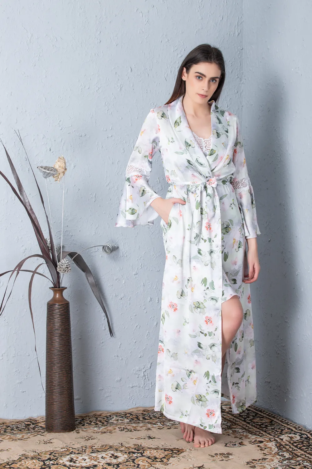 The Adriana chemise and long flowing robe night gown set