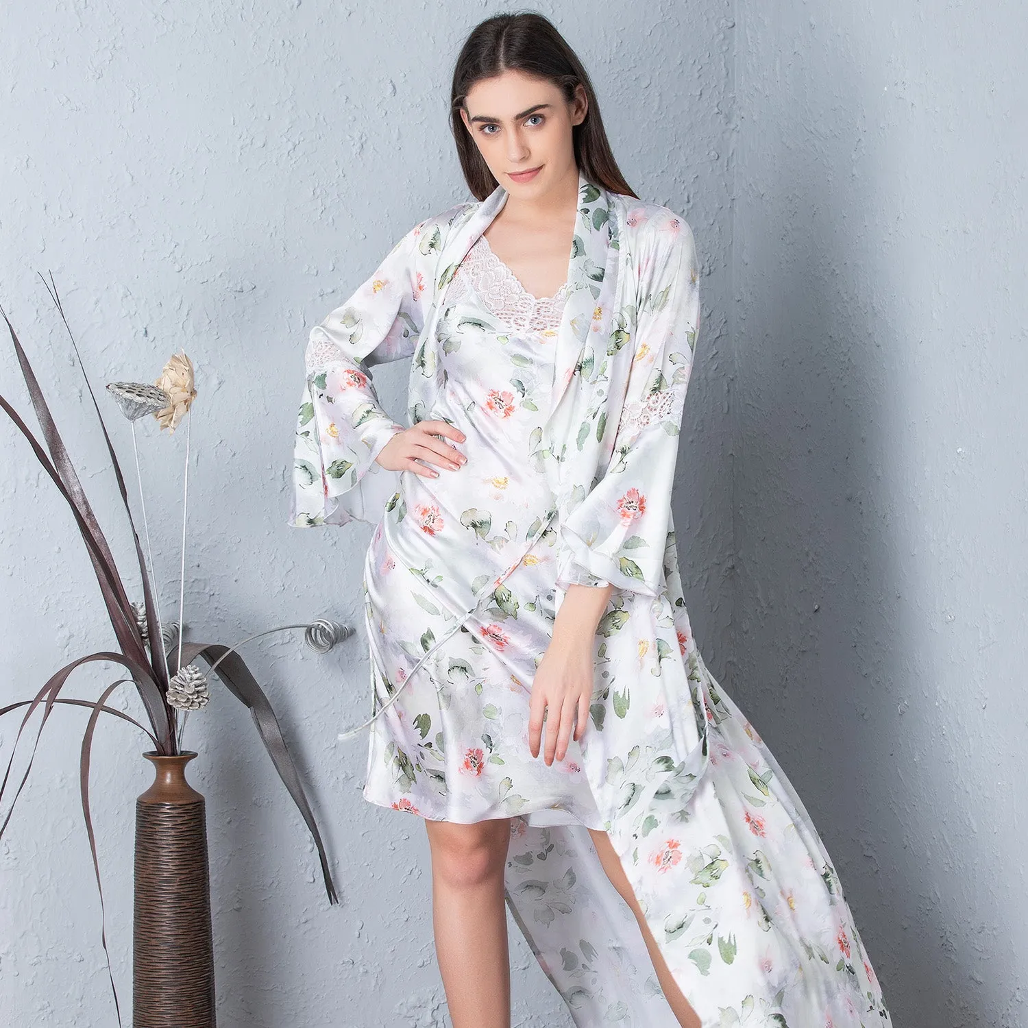 The Adriana chemise and long flowing robe night gown set