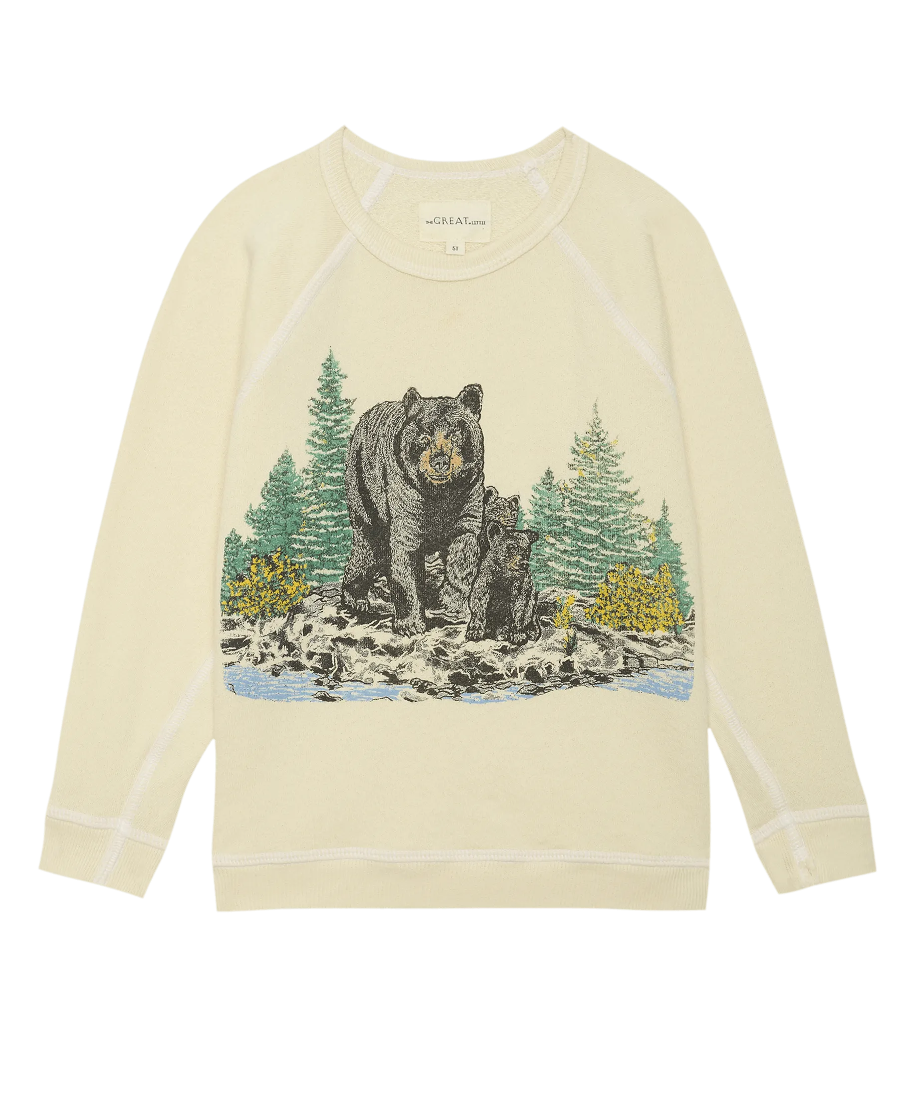 The Little College Sweatshirt. Graphic -- Washed White with Black Bear Graphic