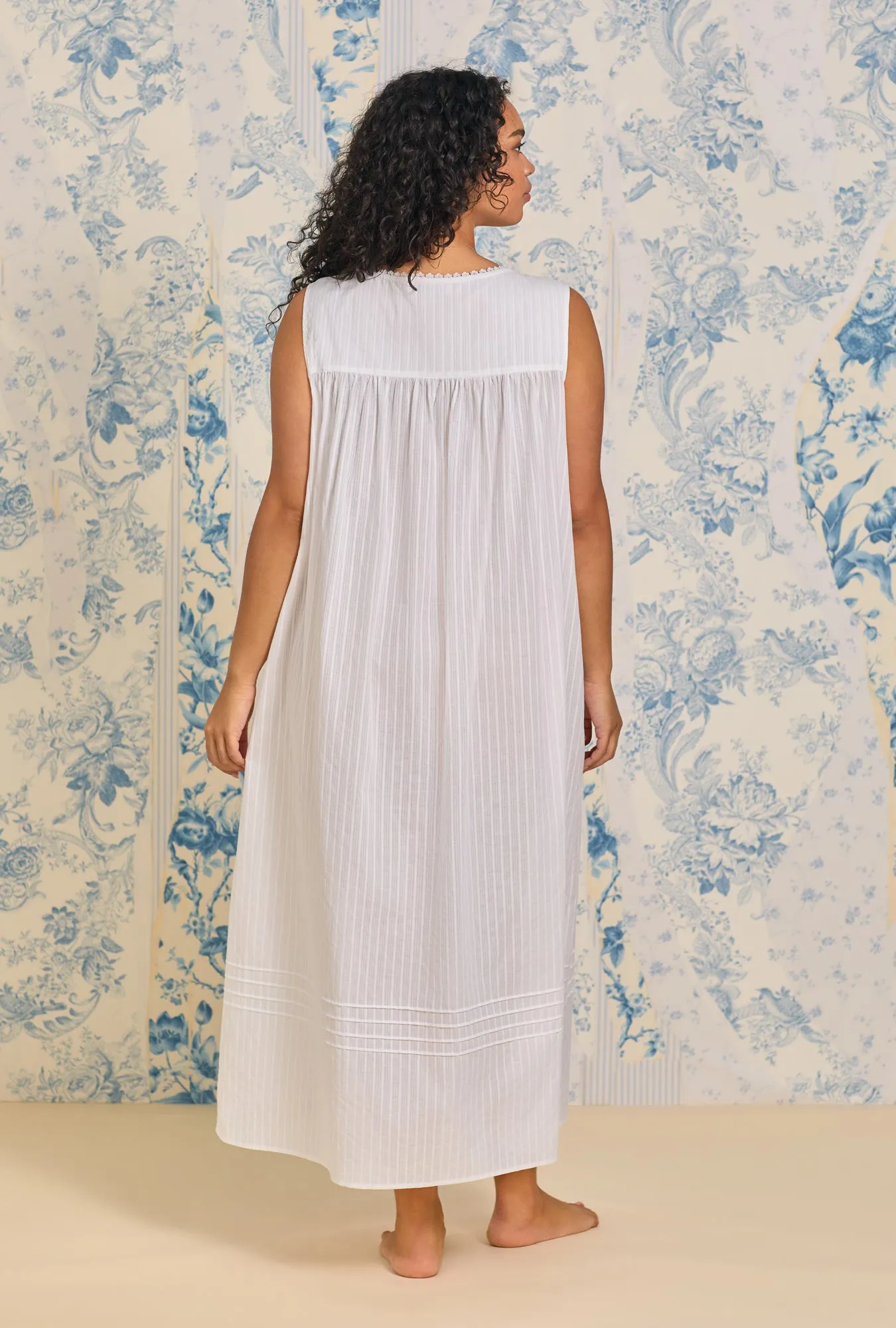 The "Eileen" Dobby Stripe White Gown