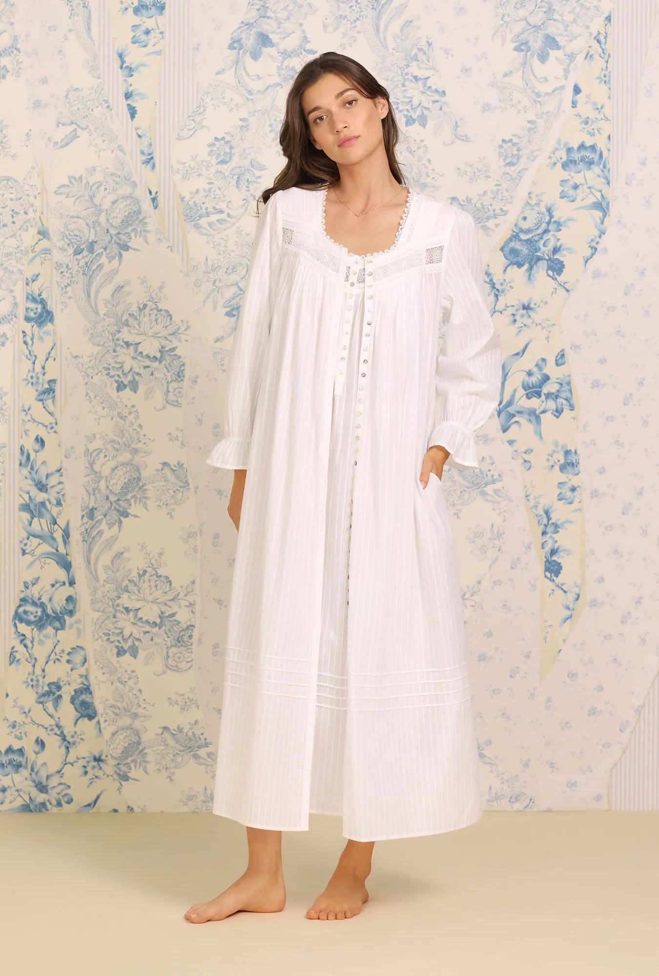 The "Eileen" Dobby Stripe White Gown