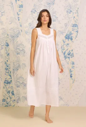 The "Eileen" Dobby Stripe White Gown