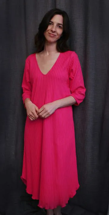 V Neck 3/4 Sleeve 3/4 Length Gown Shadow Stripe