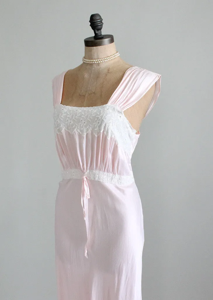 Vintage 1940s Pink Rayon and Lace Nightgown