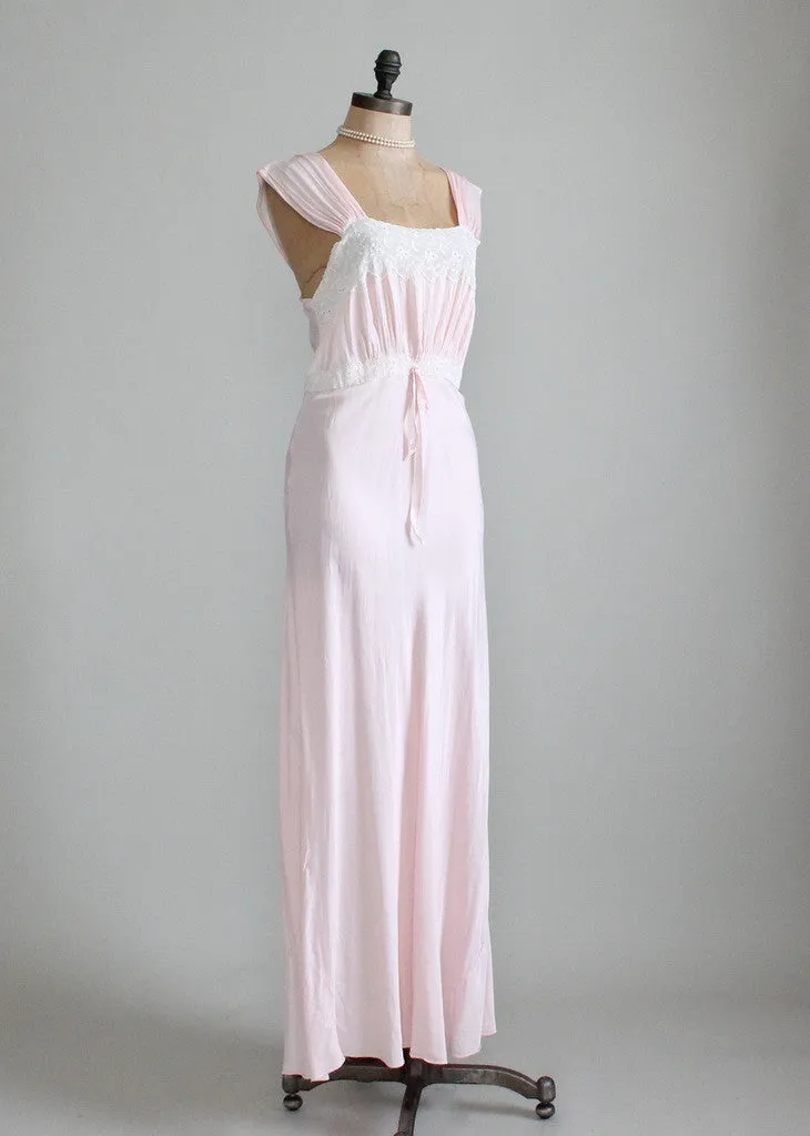 Vintage 1940s Pink Rayon and Lace Nightgown