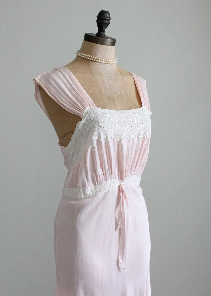 Vintage 1940s Pink Rayon and Lace Nightgown