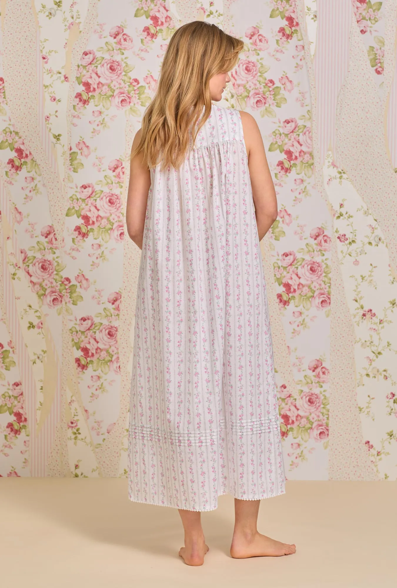 Vintage Floral Stripe "Eileen" Cotton Nightgown