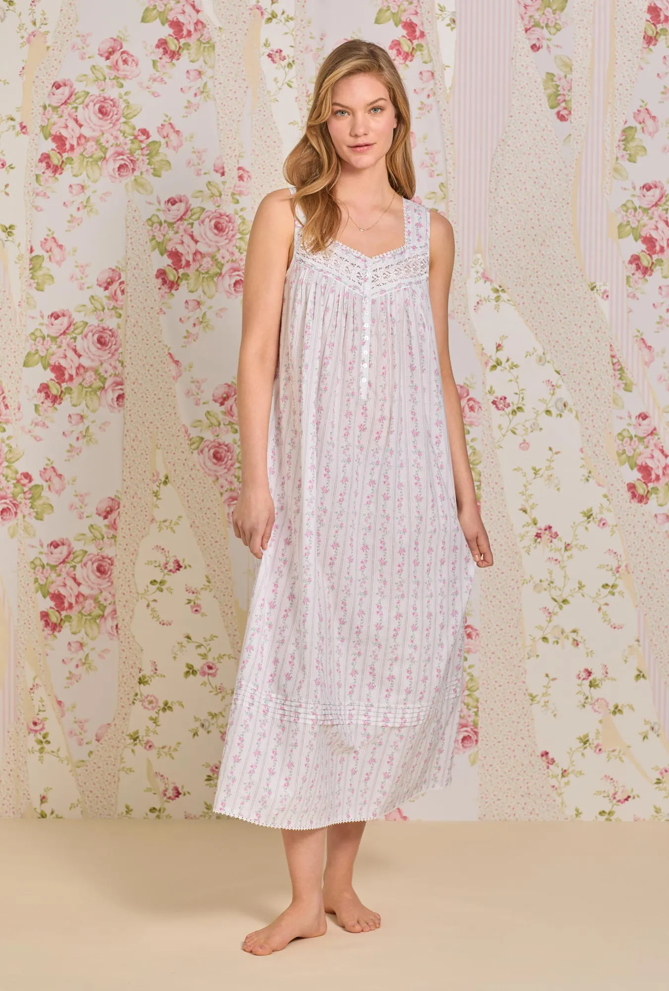 Vintage Floral Stripe "Eileen" Cotton Nightgown