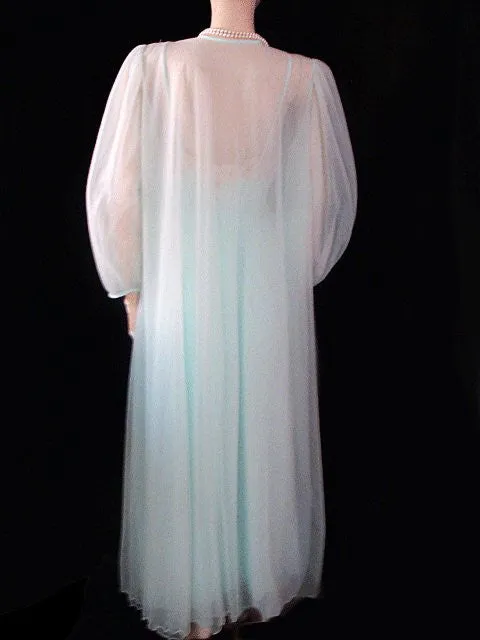 *VINTAGE INTIME DOUBLE NYLON IVORY LACE PEIGNOIR & NIGHTGOWN SET IN LAGOON