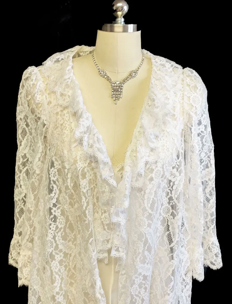 *VINTAGE LUCIE ANN FOR CLAIRE SANDRA BEVERLY HILLS EYELASH LACE BRIDAL TROUSSEAU PEIGNOIR & NIGHTGOWN SET