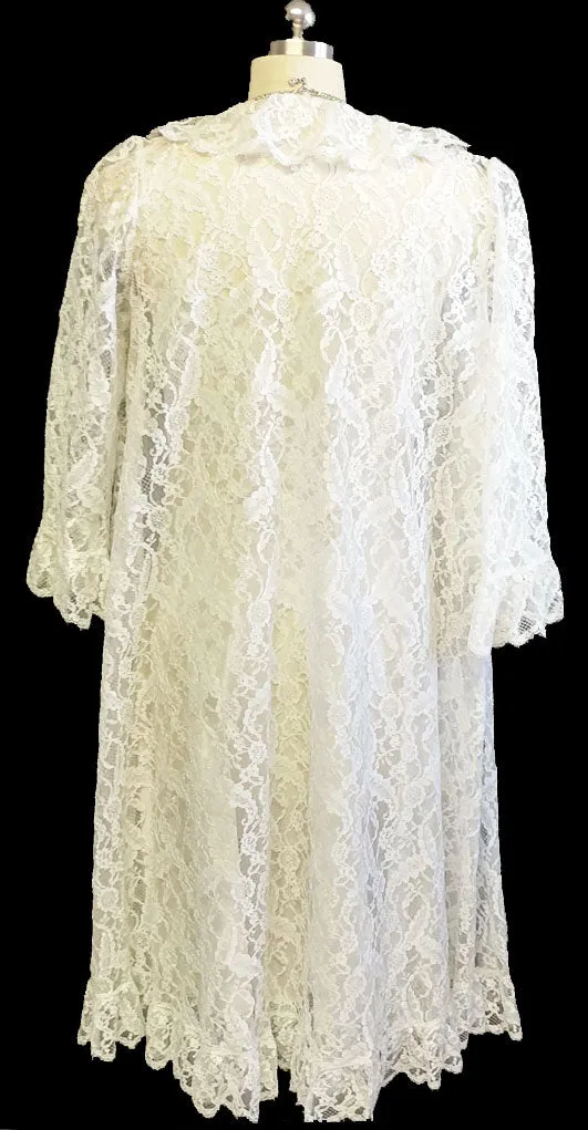 *VINTAGE LUCIE ANN FOR CLAIRE SANDRA BEVERLY HILLS EYELASH LACE BRIDAL TROUSSEAU PEIGNOIR & NIGHTGOWN SET