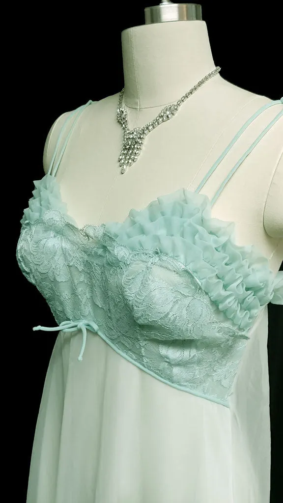 *VINTAGE VANITY FAIR RUFFLES & LACE NIGHTGOWN IN LAGOON