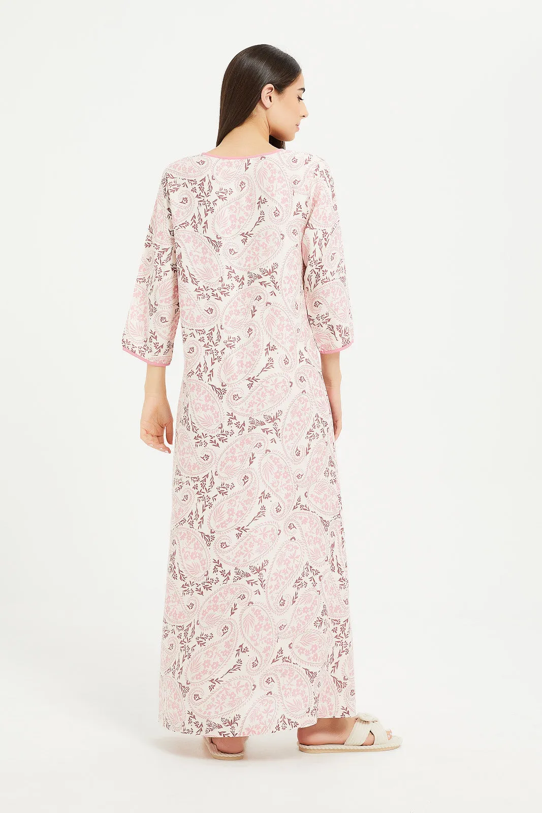 Women Pink Flower Printed Nightgown