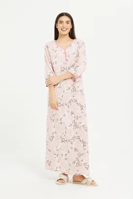 Women Pink Flower Printed Nightgown