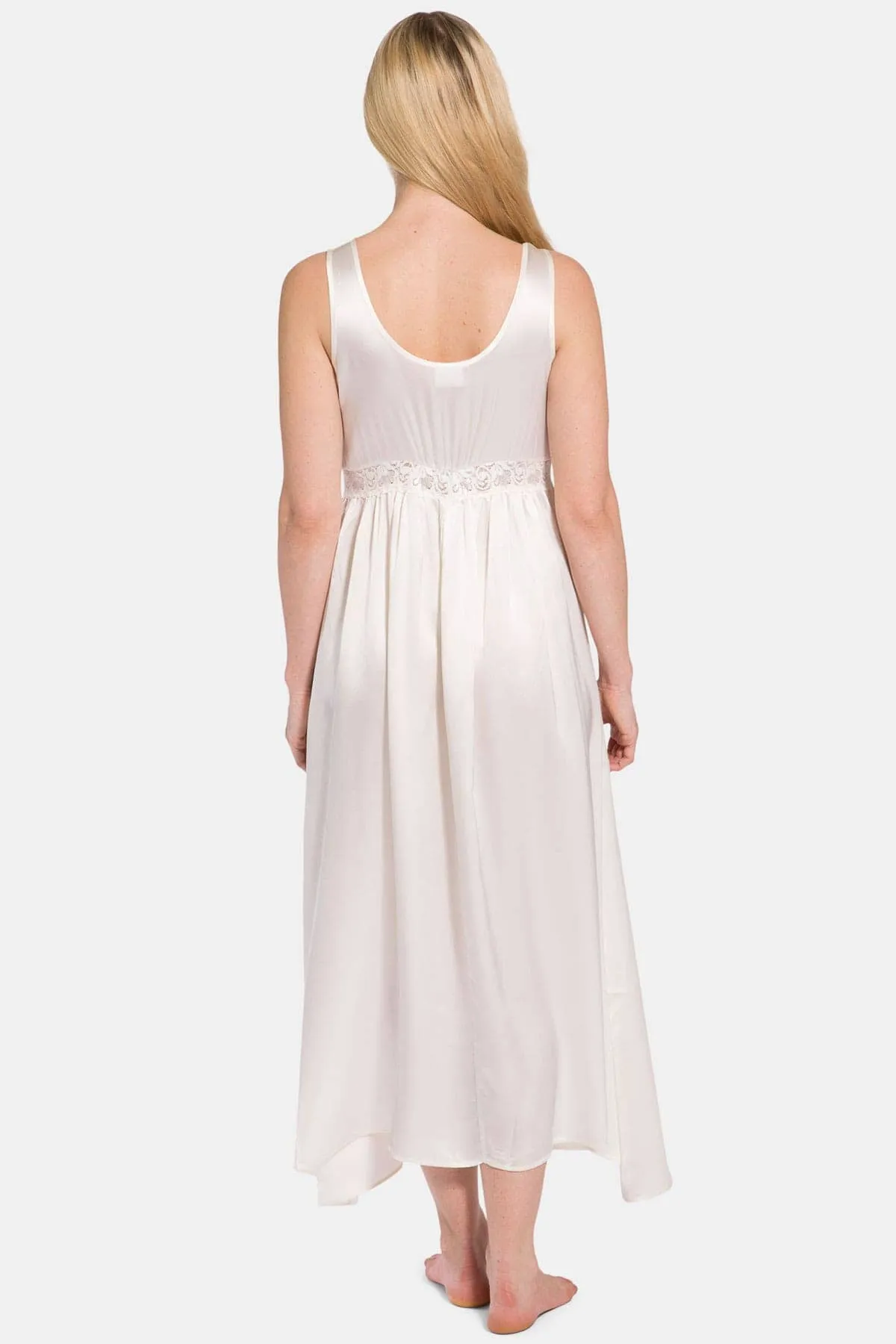 Women's 100% Pure Mulberry Silk Long Nightgown with Lace Bodice and Gift Box