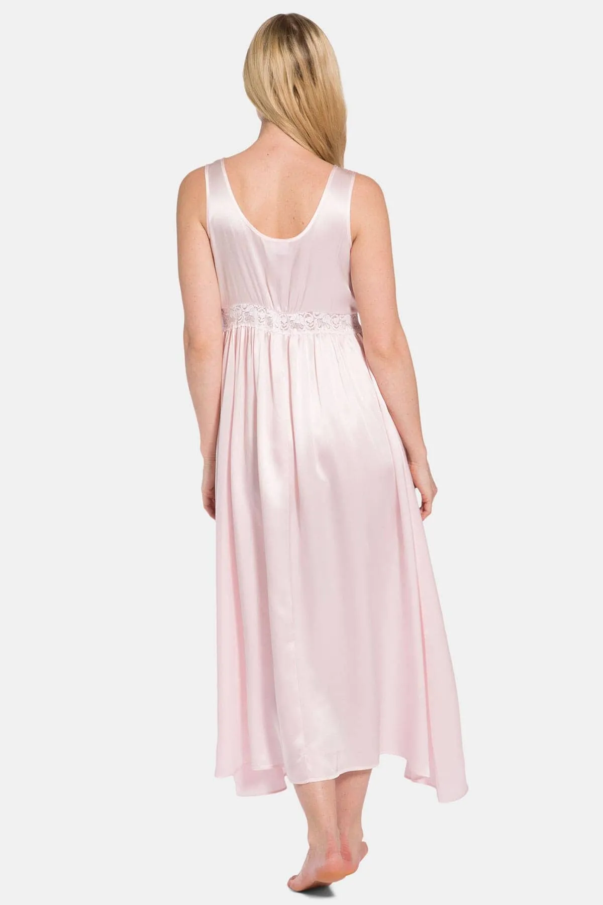 Women's 100% Pure Mulberry Silk Long Nightgown with Lace Bodice and Gift Box