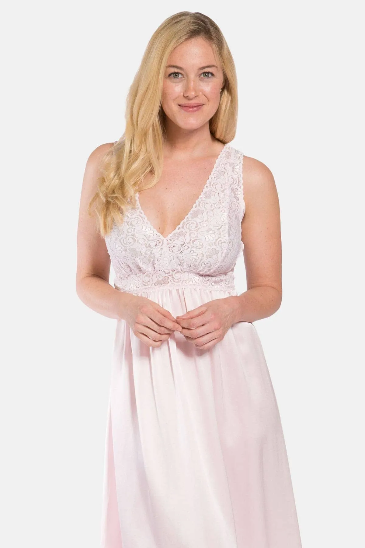 Women's 100% Pure Mulberry Silk Long Nightgown with Lace Bodice and Gift Box