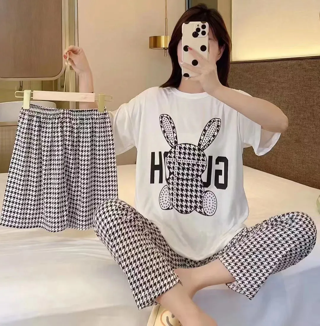 Women's New Pajamas Three-Piece Female Summer Short-Sleeved Loose Korean Version Of The Students Large Size Home Wear Pajamas